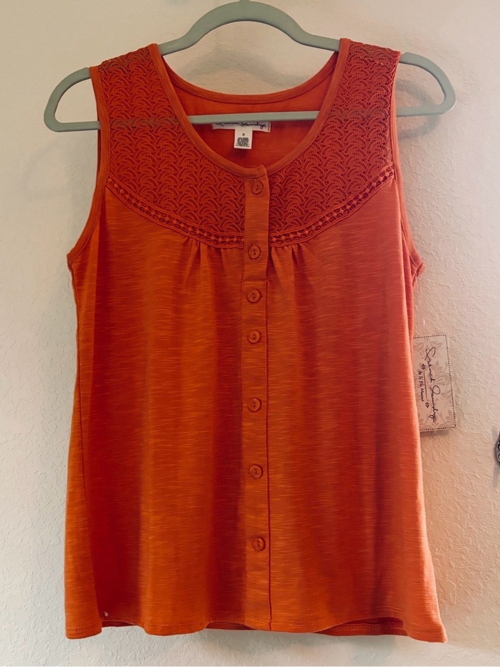 French Laundry Orange Lace-Trim Sleeveless Button-Front